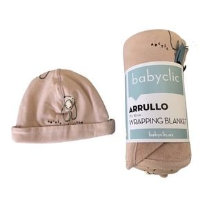NWT Babyclic Organic Cotton Wrap Blanket and Hat Set